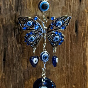 Butterfly Hearts Evil Eye SALE Rear View Mirror Charm Nazar AB Crystals Sun Catcher Suncatcher Car Charm Rearview Protection Bestseller Gift image 7