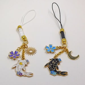 Koi Fish Cell Phone Charm: Sun, Moon, Flower, Crystal, Gold