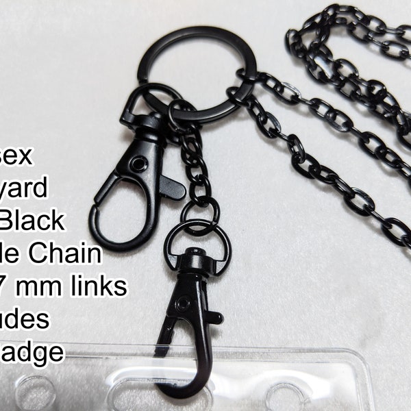 Unisex Lanyard ID Badge Holder SALE Quality Black Cable Chain 5x8mm 36" U Pick ID Vertical/Horizontal Pick Length Lightweight Fashion
