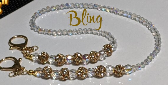 Bling Eyeglass Chain: Gold Disco Balls & AB Crystals - 26"