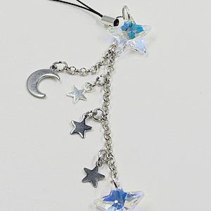 Cell Phone Charm Dust Plug Keychain 3.5mm Audio Jack or Strap Shooting Star AB Crystal bling silver stars moon chain Customize your Choice!