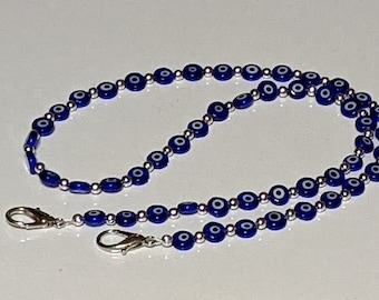 Evil Eye Face Mask Lanyard: Blue Protection Bead Chain