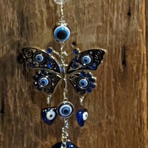 Butterfly Hearts Evil Eye SALE Rear View Mirror Charm Nazar AB Crystals Sun Catcher Suncatcher Car Charm Rearview Protection Bestseller Gift image 9