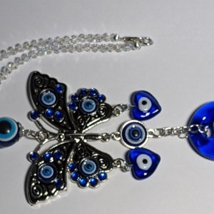 Butterfly Hearts Evil Eye SALE Rear View Mirror Charm Nazar AB Crystals Sun Catcher Suncatcher Car Charm Rearview Protection Bestseller Gift image 1