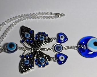 Butterfly Hearts Evil Eye SALE Rear View Mirror Charm Nazar AB Crystals Sun Catcher Suncatcher Car Charm Rearview Protection Bestseller Gift