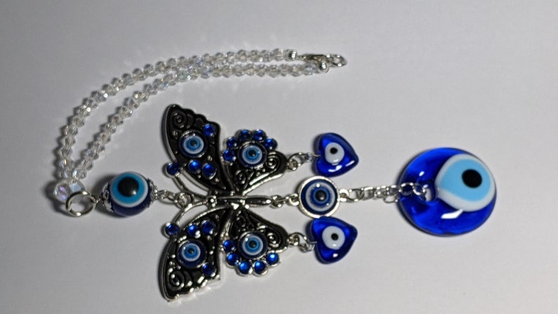 Butterfly Hearts Evil Eye SALE Rear View Mirror Charm Nazar AB Crystals Sun Catcher Suncatcher Car Charm Rearview Protection Bestseller Gift image 1