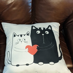 Cat Lover Pillow Cover: Funny Black & White Cats, 18x18