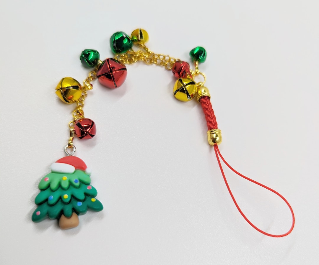Cell Phone Charm Christmas Tree Lanyard Dust Plug Keychain Jingle Bells Phone Accessory Gift Mom