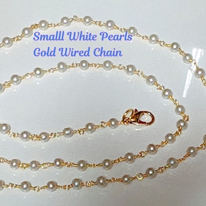 Glasses/Sunglasses Holder Chain Mask Chain Pearls Gold linked Gift Lightweight 26&quot; Gift Necklace Delicate Pearls Gold Glasses Accessories