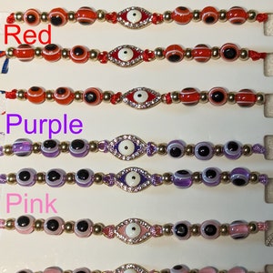 Evil Eye Bracelet: Rhinestone Charm, Adjustable Friendship Jewelry