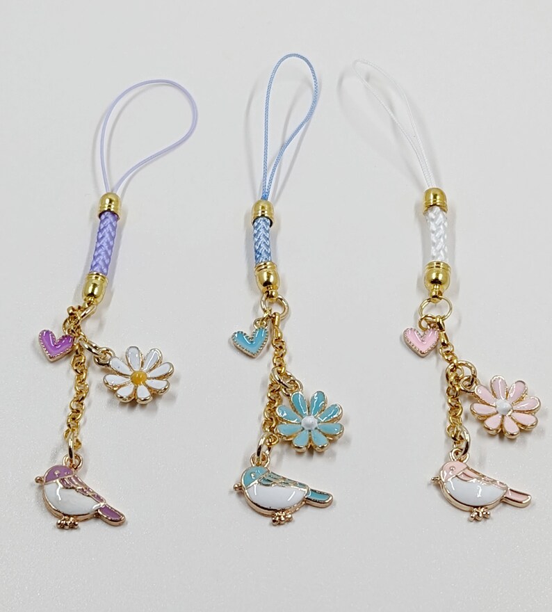 Cell Phone Strap Charms Bird Flower Heart U Pick Color Cell Etsy