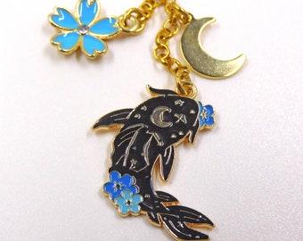 ブランド公式通販サイト Cell Night Moon Sun With Fish Koi Black or White Charm Phone スマホアクセサリー
