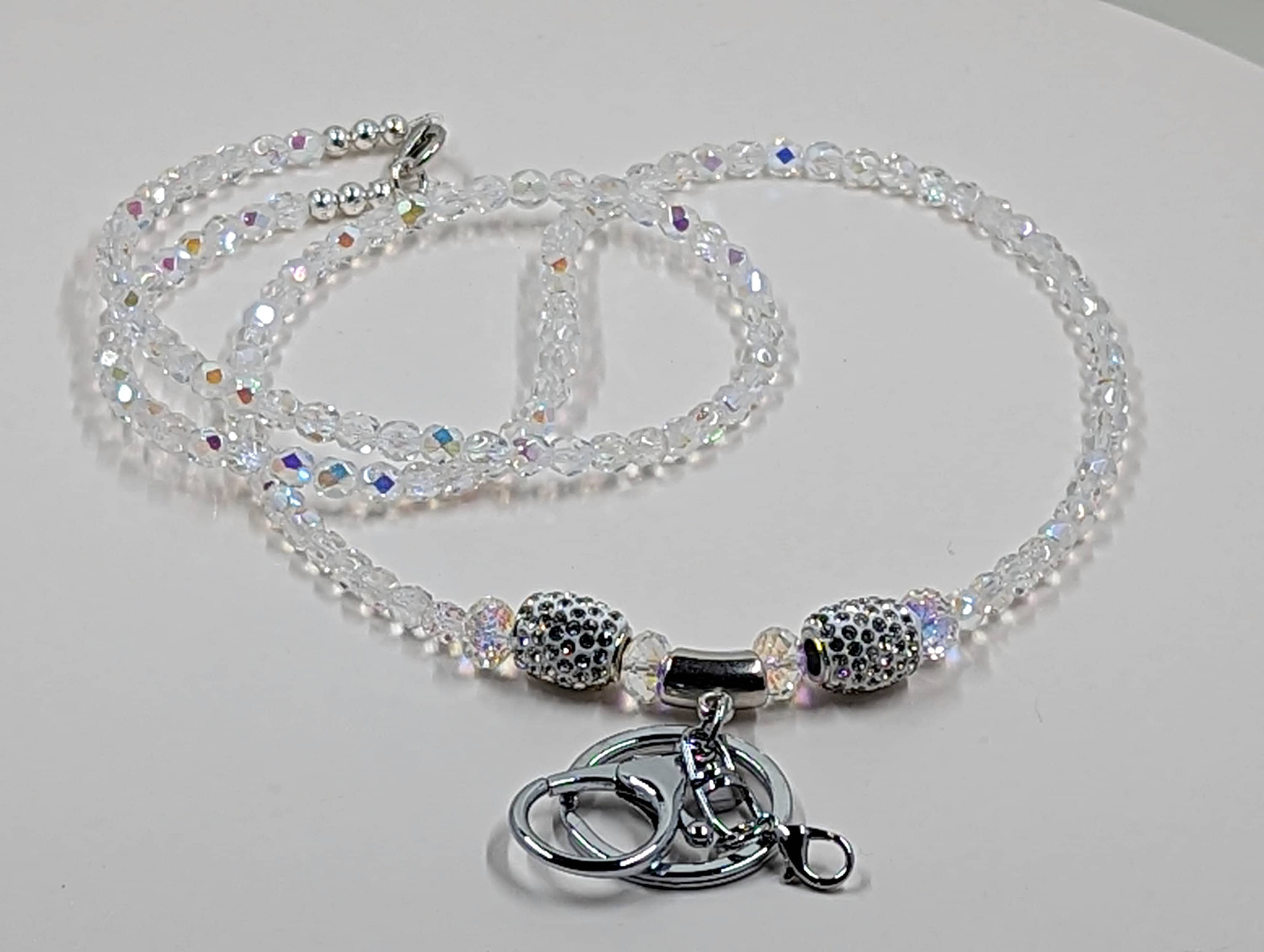 AB Crystal Badge Lanyard: Handmade Rhinestone ID Holder, 36" Bling Chain