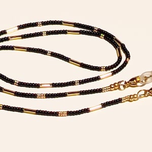Black and Gold Beaded Mask and Glasses Chain Lanyard
