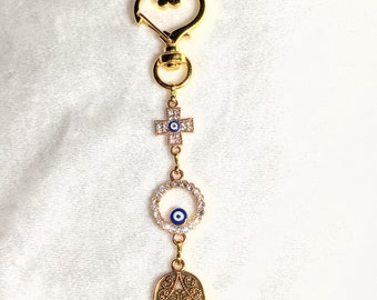 Hamsa Hand Zipper Pull Großes Herz Clip Böse Augen Kreuz Strass Kreuz Talisman Spiritueller Schutz Geldbörse Rucksack Jacke Frauen Geschenk