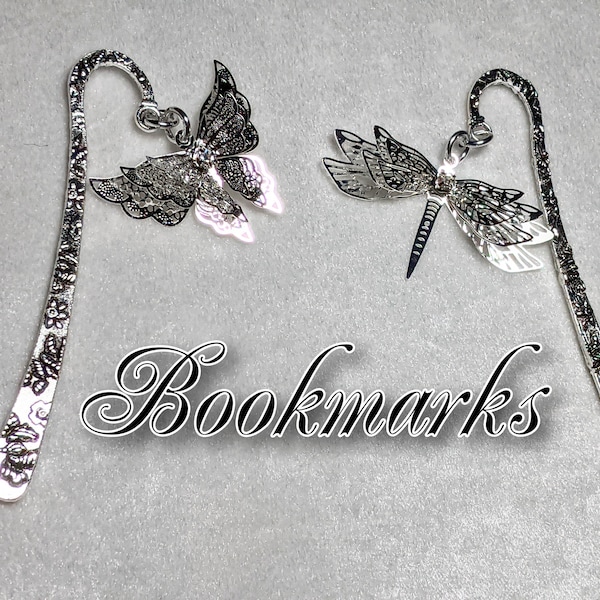 Bookmark Butterfly or Dragonfly Silver Tone Engraved Pattern Beautiful Bling Rhinestone Sparkly  Gift Book Mark Lightweight Books Accessory