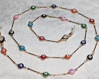 Evil Eye Eyeglasses Chain: Rainbow Mask Lanyard, Gold Jewelry Gift
