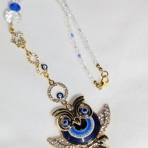 Owl Evil Eye Car Charm: Rhinestone Rear View Mirror Amulet