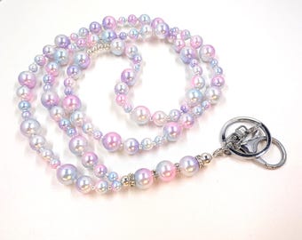 Beaded Lanyard Pastal Beads in 3 Sizes with Diamond look Accents and silver spacer beads Teacher Nurse Gift
