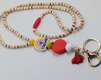 Cordino per badge identificativo stile boho con perline: diverse taglie disponibili. Porta badge con chiusura di sicurezza.