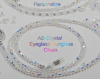 AB Crystal Eyeglass Chain, 26" Beaded Sunglass Holder Valentines Day Gift