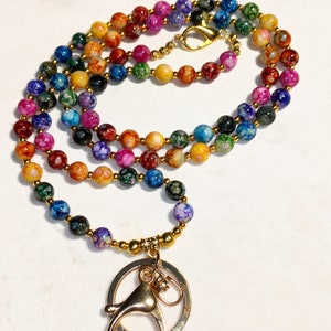 Spirit Beads Lanyard Badge I.D. 36 Inch 6mm Rainbow Gold Accents Fashion Designer Accessory Jewelry Women Nurse Student Teacher Gift image 3