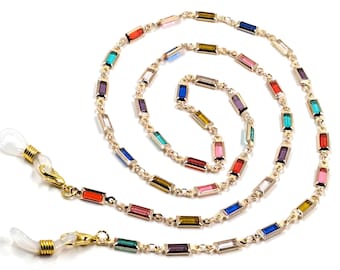 Rhinestone Eyeglass Chain: Gold Plated Paperclip Link - 26" Spring Summer Gift, Mother's Day