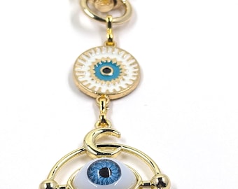 Evil Eye Zipper Pull: Moon & Star Charm, Spiritual Protection