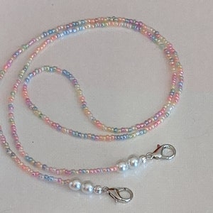 Sale Pastel Mask Chain Holder Lanyard Jewelry Pearls 26&quot; Lightweight Gift 8/0 Beads Light Pastel Mask Chain