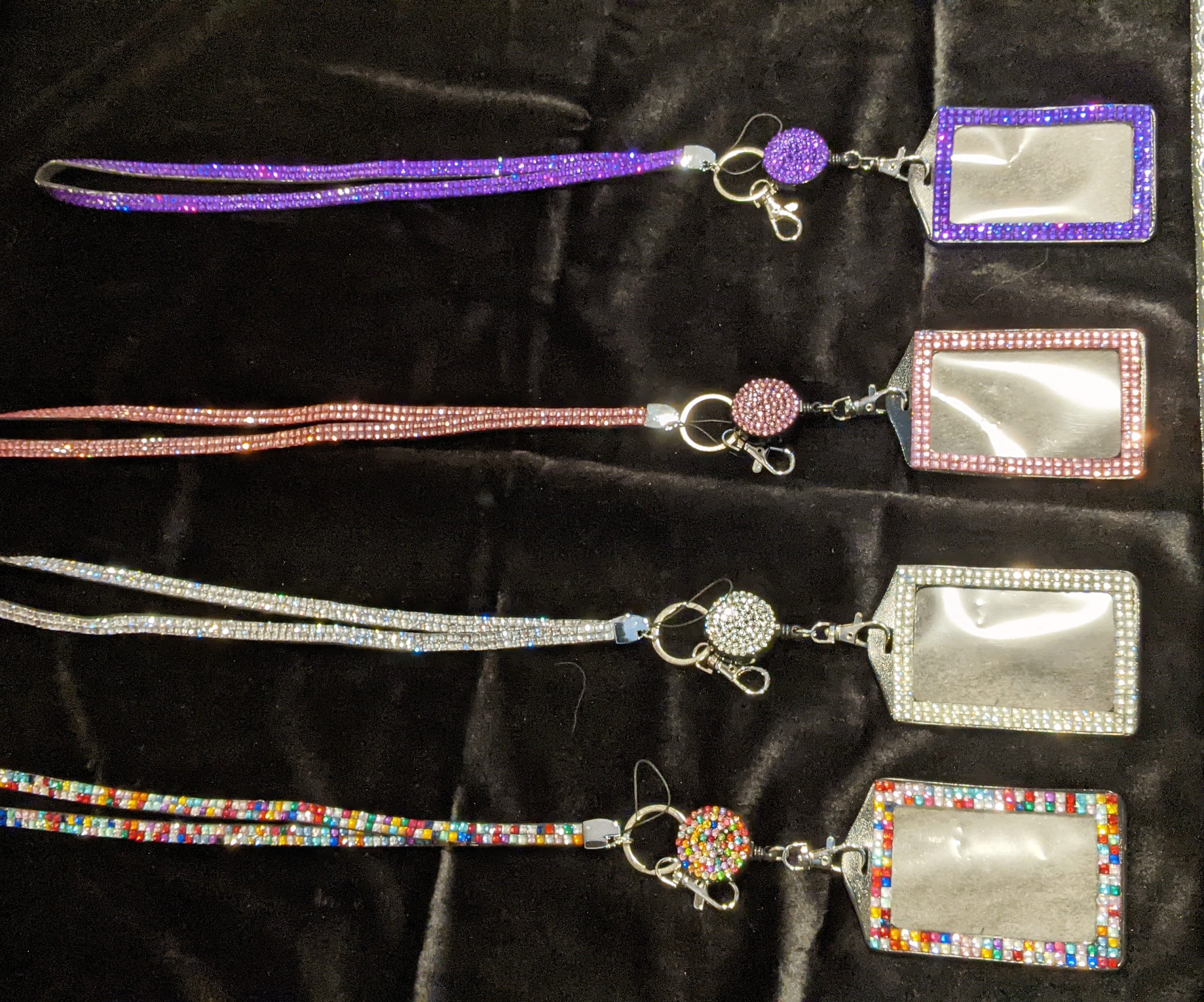 Rhinestone Badge Lanyard Necklace: Bling ID Holder, Soft Suede Back - Etsy, image size:3000x2496