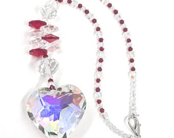 Clear Crystal 1"Heart Car Charm with Ruby Red and Clear Crystals