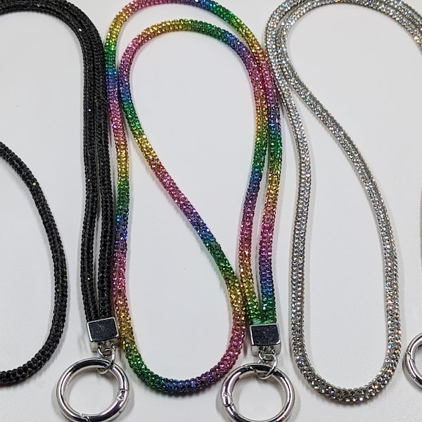 Bling Lanyard Badge ID Holder Chain Rhinestones, sparkly crystal long keychain, necklace unique gift neck key chain for phone boss mom nurse