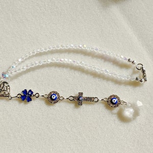 Evil Eye Car Charm: Turkish Nazar Amulet, Rhinestone Cross Suncatcher