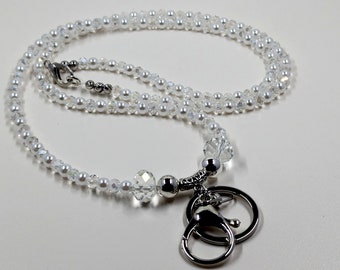 Crystal & Pearl Lanyard: Bling ID Badge Holder, Phone Keychain