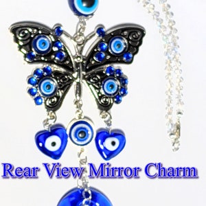 Butterfly Hearts Evil Eye SALE Rear View Mirror Charm Nazar AB Crystals Sun Catcher Suncatcher Car Charm Rearview Protection Bestseller Gift image 3