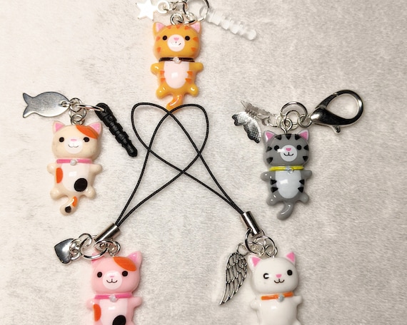 Cat Cell Phone Charm Dust Plug Keychain Zipper Pull 3.5mm Audio
