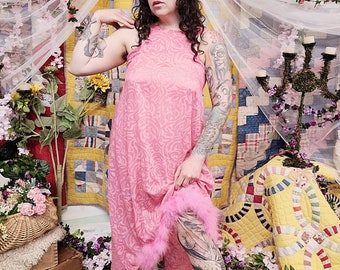 Vintage 1960&#39;s Pink Abstract Maribou Feather Gown