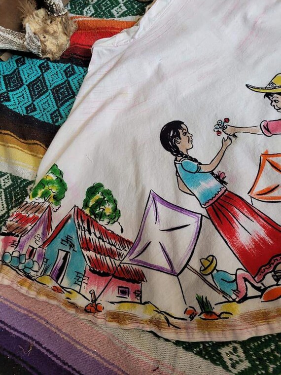 Vintage Mexico Souvenir Kid's Skirt 50s Handpaint… - image 4