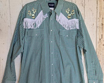 Unforgiven Upcycled Cactus Green Plaid Western (Mens 2X)