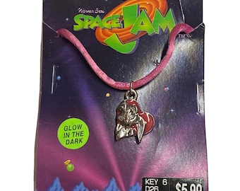 Vintage 1996 Space Jam Lola Bunny Heart Necklace: Glow-in-the-Dark Charm