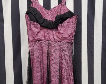 Vintage 1950's Medium Black Lace Overlay & Pink Satin A Line Prom Dress  With Wide Straps - Etsy