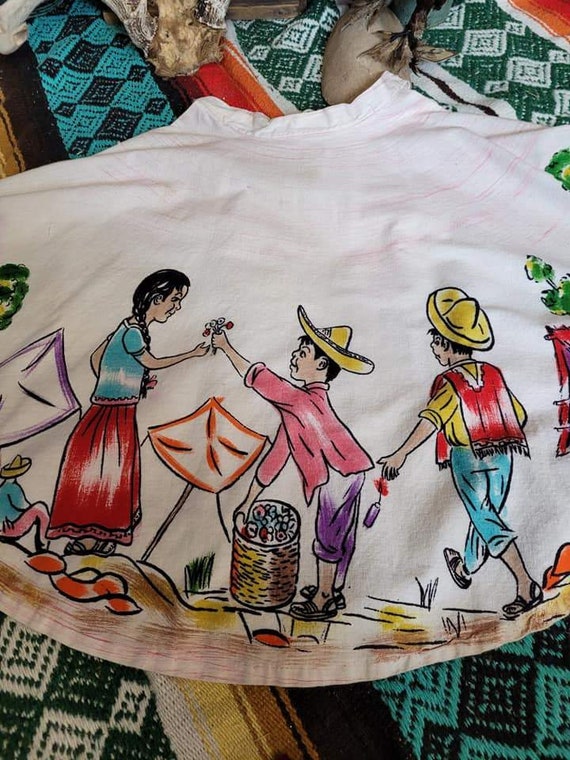 Vintage Mexico Souvenir Kid's Skirt 50s Handpaint… - image 2