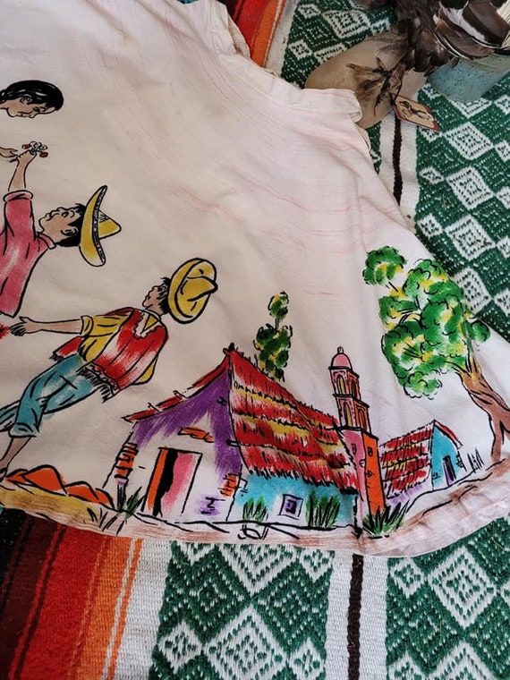 Vintage Mexico Souvenir Kid's Skirt 50s Handpaint… - image 3