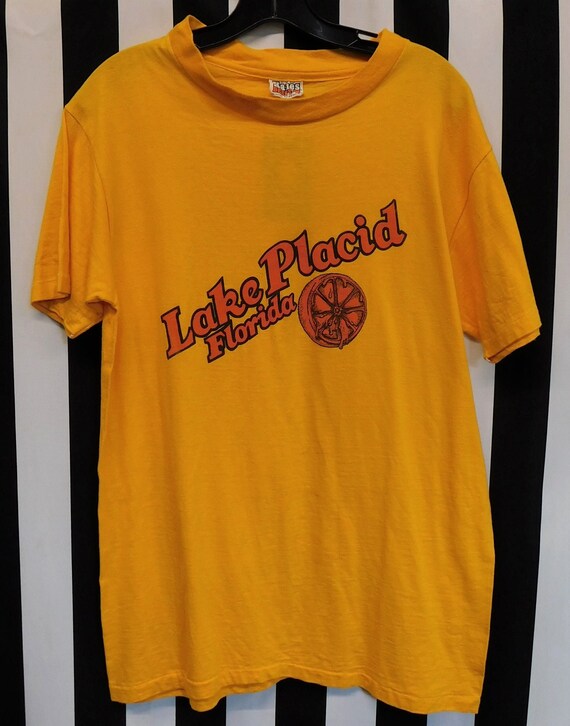 Vintage Small 1970's Hanes Beefy T Yellow Lake Pl… - image 1