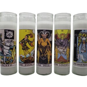Goathead n&#39; Bunny White Tarot Card Prayer Candle