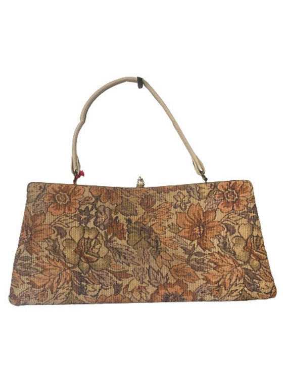 Vintage 60s Beaded Upholstery Bag Floral Pattern … - image 2