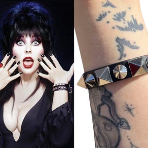 Raised by Movies Replica Elvira Mistress of the Dark Cassandra Peterson Handmade Silver Studded Leather Cosplay Halloween Costume Bracelet