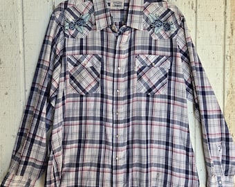 Unforgiven Upcycled Blue Rose Plaid Western (Mens XL)
