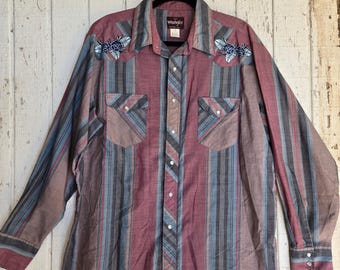 Unforgiven Upcycled Rose Blue Striped Western (Mens 2X)
