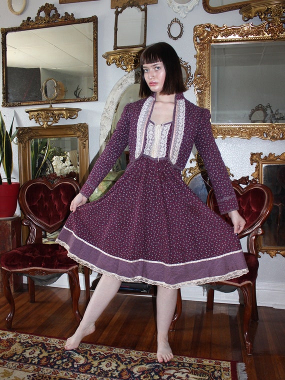Gunne Sax by Jessica Burgundy Red Dress Quilted J… - image 1
